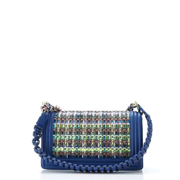 Chanel Boy Flap Bag Woven PVC with Lambskin Old Medium Blue, Multicolor - Picture 3 of 8